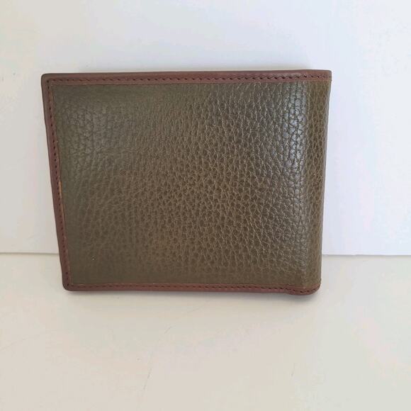 Hunting World Designer Olive Green Brown Trim Wallet Italian Cow Leather Quality - Picture 2 of 12